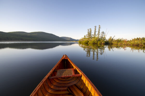 Wood and canvas canoe at Bristol Pond, Bristol, Vermont