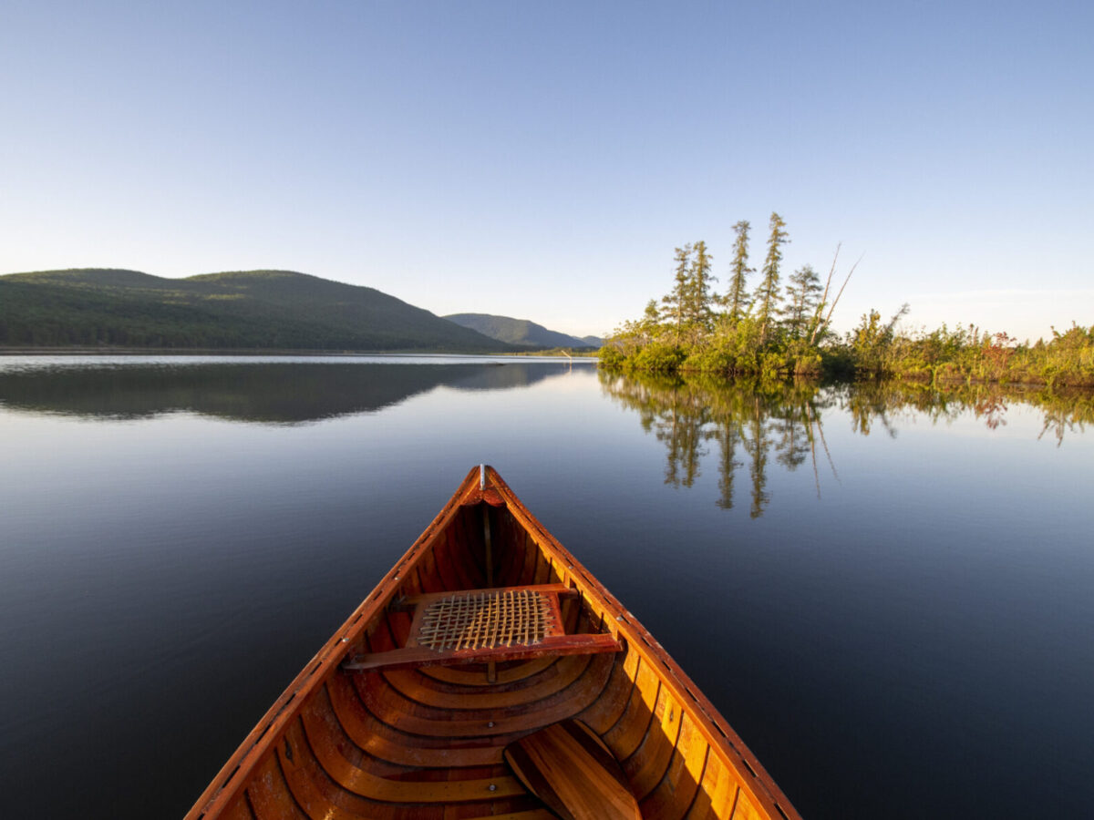 Wood and canvas canoe at Bristol Pond, Bristol, Vermont