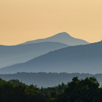 Sunrise view of Camel's Hump from Weybridge, Vermont.