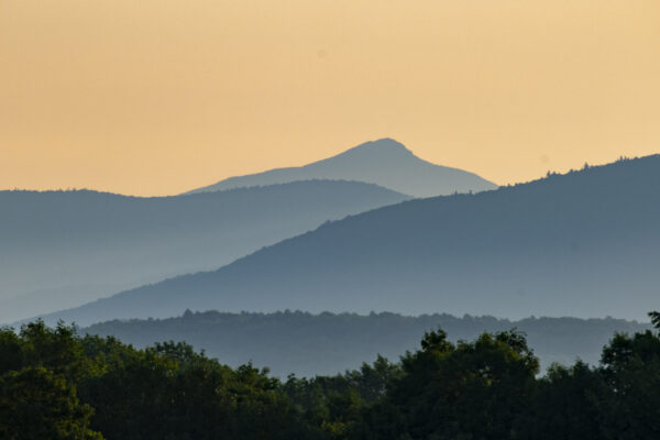 Sunrise view of Camel's Hump from Weybridge, Vermont.