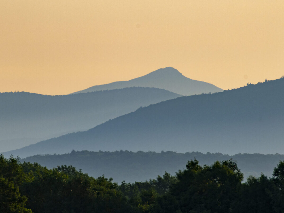 Sunrise view of Camel's Hump from Weybridge, Vermont.